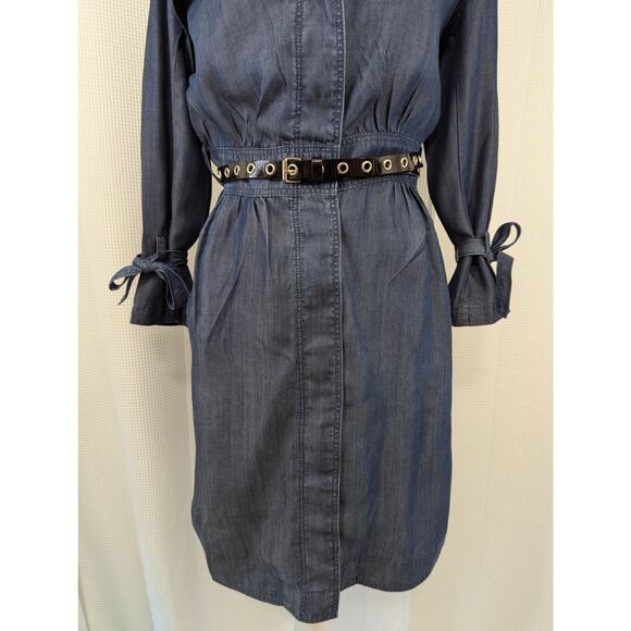 BANANA REPUBLIC! MEGA DETAILED BLUE DENIM TIE WAIST BELTED DRESS, SHIFT! SZ 2 - Picture 4 of 10